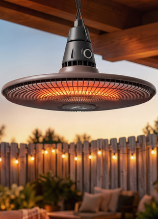 1500W Electric Patio Heater, IP65 Hanging Infrared Carbon Fiber Tube Outdoor Heater with Remote Control, Brown