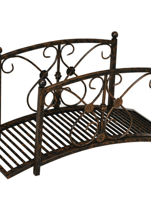 3.3' Metal Garden Bridge, Decorative Classic Footbridge Pond Bridge with Safety Railings for Backyard Garden Creek, Rust Brown