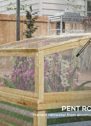 Raised Garden Flower Bed Kit with Lean-to Greenhouse, Wooden Cold Frame Planter, 41" x 22.5" x 28.25", Natural