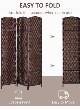 Room Divider 3 Panel, 6FT Tall Folding Privacy Screen, Freestanding Hand-Woven Partition for Room Separation with 360° Hinges, Paper Rope Diamond Weave, Brown