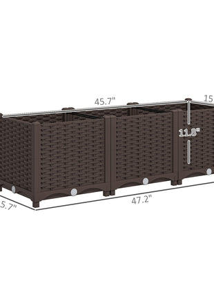 Plastic Raised Garden Bed, 4 x 1 x 1 ft Outdoor Flower Box with Drainage Holes for Vegetables, Herbs, Brown