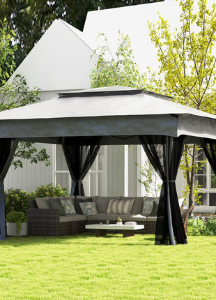 11x11 Canopy Gazebo, Portable Outdoor Patio Shelter with Zipper Mesh Privacy Netting, Carry Bag Included, for Family Use, Light Gray