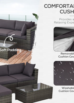 5-Piece Outdoor Sectional Furniture, Patio Sofa Set, PE Wicker Couch, Cushions, Pillows, Ottoman, Table, Charcoal