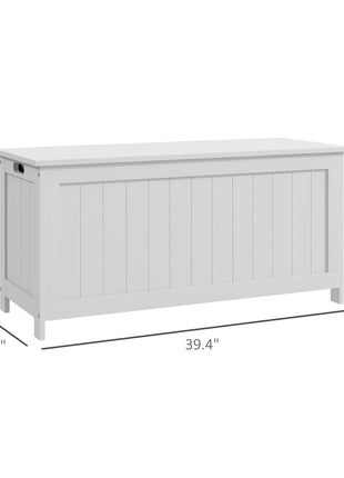 39.4" Storage Trunk w/ 2 Safety Hinges, Wooden Storage Bench w/ Side Handles, Storage Chest for Playroom, White