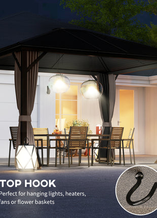 10' x 12' Hardtop Gazebo with Curtains and Netting, Gazebo Canopy with Aluminum Frame and Hooks, Coffee