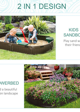 Kids Outdoor Sandbox with Cover Garden Bed Sand Pit, Easy Assembly Children's Oval Sandbox for Backyard, Brown, 72" x 41.25" x 8.75"