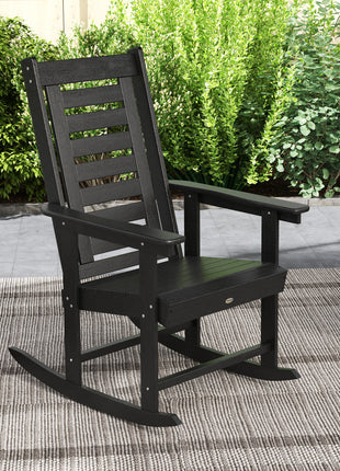 2 Pieces Outdoor Rocking Chairs, HDPE Patio Rockers with 28" High Back, Wide Armrests for Porch Backyard, Black
