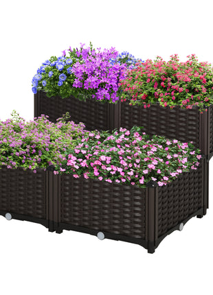 4 Piece Raised Garden Bed with Legs, Planter Box Raised Bed to Grow Flowers, Herbs & Vegetables, Brown