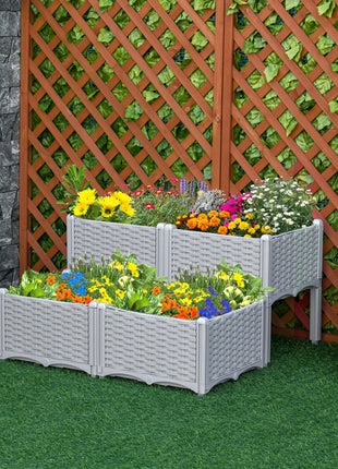 4-Piece Raised Garden Bed with Legs, Self-Watering Planter Box Raised Bed to Grow Flowers, Herbs & Vegetables, Gray