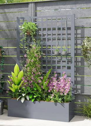 Galvanized Raised Garden Bed Planter Box with Trellis for Climbing Plants, Vegetable, Vines, 43" x 16" x 70", Gray