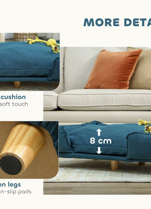 Raised Dog Couch with Comfortable Cushion, Pine Wood Legs, Foot Pads for Large-Sized Dogs Indoor Use, Dark Blue