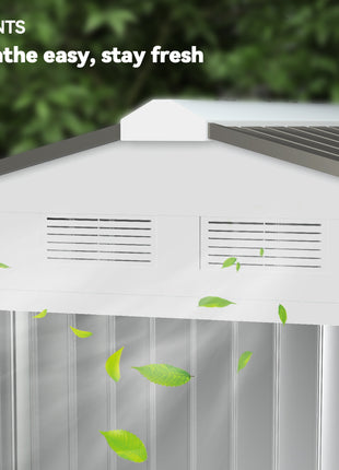 7x4 Garden Shed, Storage Shed with 4 Vents & 2 Sliding Doors, Garden Tool House for Backyard, Patio, Garage, Lawn,White