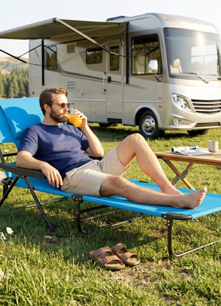 Folding Lounge Chair w/ Reclining Back, Light Blue