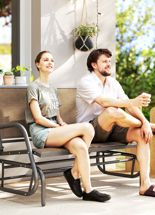2-Person Outdoor Glider Bench, Patio Double Swing Rocking Chair Loveseat with  Steel Frame, Light Mixed Brown
