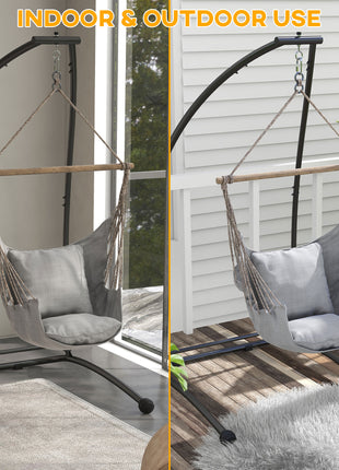 Hammock Chair Stand, C Shape Hanging Heavy Duty Metal Frame Hammock Stand for Hanging Hammock Porch Swing Chair, Indoor & Outdoor Use, Black