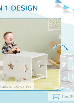 2 in 1 Toddler Tower with Safety Rail for Bathroom, Sink, Kitchen or Counter, White