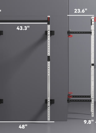 Folding Squat Rack with Pull Up Bar, Wall Mounted and Adjustable, 1000 Pounds Capacity Power Rack, White
