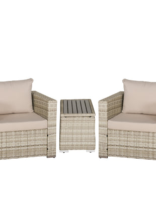 3 Piece Patio Furniture Set, PE Rattan Small Wicker Balcony Furniture, Table & Chairs with Cushions Composite Table, Conversation Set for Apartment, Gray