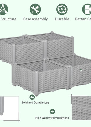 4-Piece Raised Garden Bed with Legs, Self-Watering Planter Box Raised Bed to Grow Flowers, Herbs & Vegetables, Gray