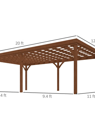12' x 20' Outdoor Wooden Pergola, Grape Vine Gazebo with Concrete Anchors for Garden, Patio, Backyard, Deck, Brown