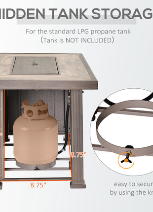 Propane Fire Pit Table, 30,000 BTU 42" Wicker-Effect Gas Fire Table, Auto-Ignition Rectangular Outdoor Firepit with Lid, Ceramic Tabletop, Lava Rocks and Rain Cover, CSA Certification, Gray