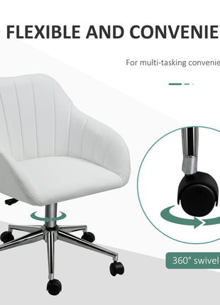 Mid Back Home Office Chair Computer Desk Chair with PU Leather, Adjustable Height, Swivel Wheels for Study, Bedroom, White