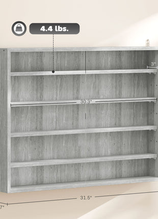 5-Tier Display Cabinet, Wall-Mounted Display Case with 2 Glass Doors and Adjustable Shelves, Gray