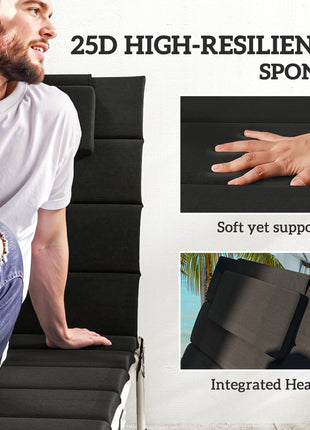 Foldable Chaise Lounge Cushion Set of 2, Outdoor Lounge Chair Cushion Set, UPF50+ 230gsm Olefin, 80" x 26" Black