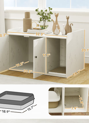 32" Cat Litter Box Enclosure with Scratching Mat, Cat Entrance, Fit Most of Cat and Litter Box, Distressed White