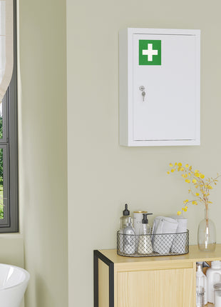 12" x 18" Lockable Medicine Cabinet, 3 Tier Steel Medical Wall Box with 2 Keys and Shelves for Bathroom, White