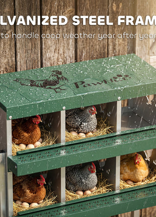 Chicken Nesting Boxes, 6 Compartment Steel Nesting Boxes for Chickens, Wall Mount Egg Laying Boxes with Vented Holes