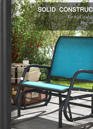 2 Pieces Outdoor Glider Chair, Steel Swing Chai with Curved Armrests for Porch, Garden, Poolside, Balcony, Blue