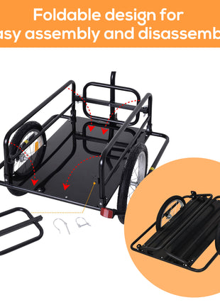 Foldable Bike Cargo Trailer Cart with Hitch, 88 lbs. Capacity, Black