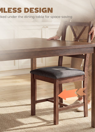 Set of 4 Dining Chairs, Upholstered X-Back Dining Room Chairs with Rubberwood Legs and Padded Seat for Kitchen, Walnut