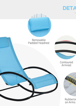Pool Lounger, Outdoor Rocking Lounge Chair for Sunbathing, Pool, Beach, Porch with Pillow and Cool Mesh, Sun Tanning Rocker, Sky Blue