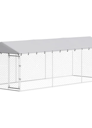 20' x 7.5' x 6.5' Dog Kennel Outdoor for Small Medium Large Dogs with Waterproof Roof, Silver