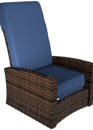 Outdoor Wicker Swivel Recliner Chair, Lifting Footrest, 360° Rotating Basic, Water-resistant Cushions, Dark Blue