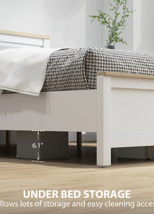 Queen Bed Frame with Headboard, Modern Platform Bed Frame with Wooden Slats, No Box Spring Needed, Easy Assembly, White