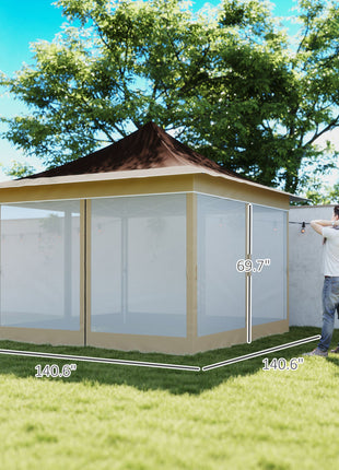 12 x 12 ft. Canopy Tent with Mesh Netting, UPF50+ Pop Up Tent with Carry Bag for Garden, Patio, Brown