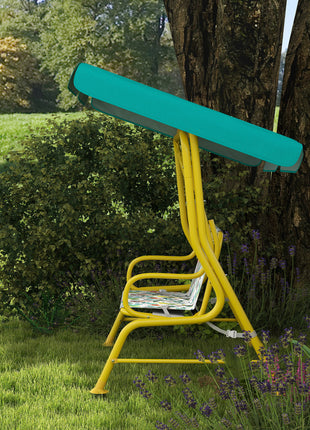 Kids Porch Swing, 2-Seater Patio Swing Bench with Safety Belts, Adjustable Canopy for Backyard, Garden, Green
