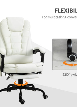 7-Point Vibrating Massage Office Chair High Back Executive Recliner with Lumbar Support, Footrest, Reclining Back, Adjustable Height, White