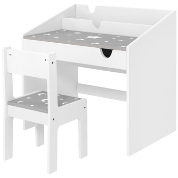 Kids Study Desk with Storage, Kids Desk and Chair Set for Bedroom & Study Room, Aged 3-6 Years, Gray