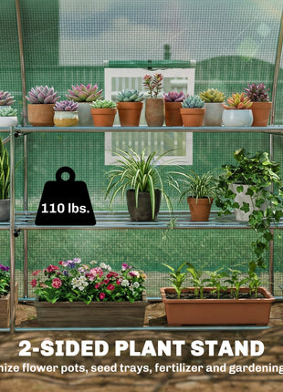 10'x11'x6' Walk-in Tunnel Greenhouse with Shelves, Mesh Door and Windows, Hoop House Greenhouse with PE Cover, Green
