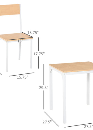 3-Piece Wooden Square Dining Table Set with 1 Table and 2 Chairs and Sturdy Metal Frame for Small Space, White