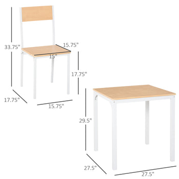 3-Piece Wooden Square Dining Table Set with 1 Table and 2 Chairs and Sturdy Metal Frame for Small Space, White