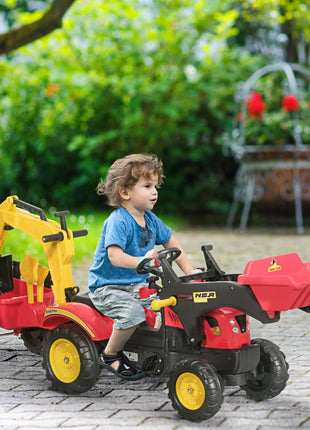 3 in1 Kids Ride On Bulldozer Excavator Toy with 6 Wheels Controllable Cargo Trailer Easy Pedal Controls for 3-6 Years