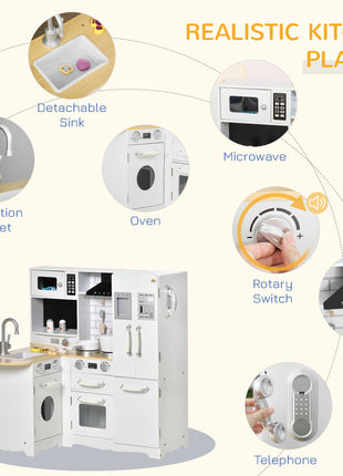 Large Play Kitchen with Full Set of Appliances for a Modern Day Pretend Kitchen, Tons of Storage, Corner Play Kitchen Set with Sound Effect, Educational Pretend Role Playset Game