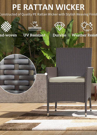 2 PCS Rattan Wicker Dining Chairs with Cushions and Anti-Slip Foot, Patio Stackable Chairs Set for Backyard, Garden, Lawn, Dark Coffee
