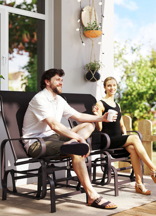 Gliding Lounger Chair Set of 2, Single Rockers with Lightweight Metal & Mesh Construction, Brown