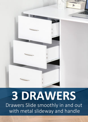 47" Modern Home Office Computer Desk Bookcase Combo Writing Table Workstation with 3 Drawer and Storage Shelf - White